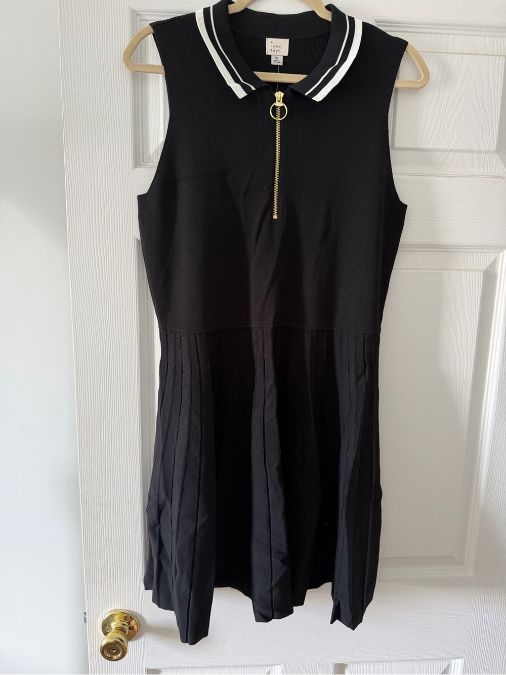 a new day Black Sleeveless Polo Zip-Front Pleated Mini Dress